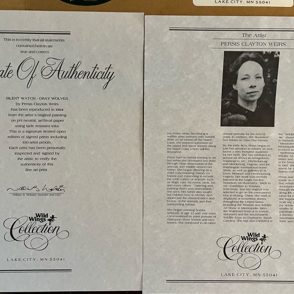 “Silent Watch Grey Wolves” by Persis Clayton Weirs Authentication attached. - Picture 9 of 15